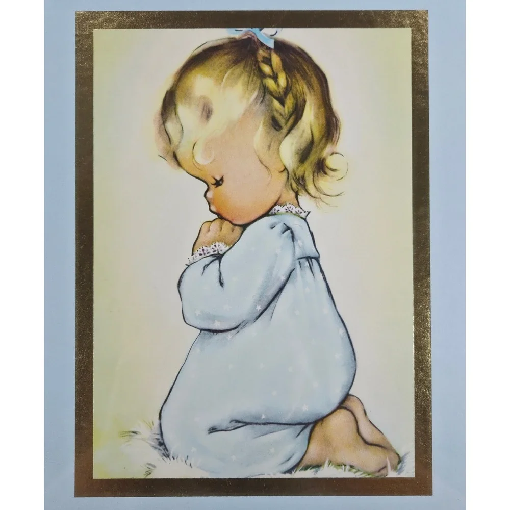 VTG Pair Charlot Byj Prints Framed Gold Foil Mat Praying Boy GIrl Nursery Art